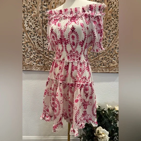 Luisa Positano Giorgio Mini Dress White & Pink Linen Amalfi Coast Italy Inspired - Picture 5 of 16